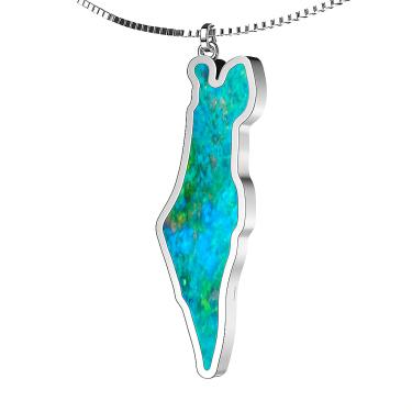 Imagem de Colar mapa de israel prata com pedra eilat 950