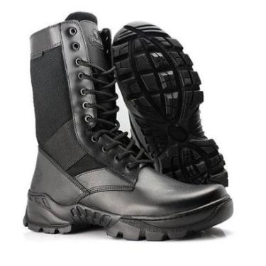 Imagem de Coturno Militar Masculino 100% Couro Cano Alto Preto - Khopesh-Masculino