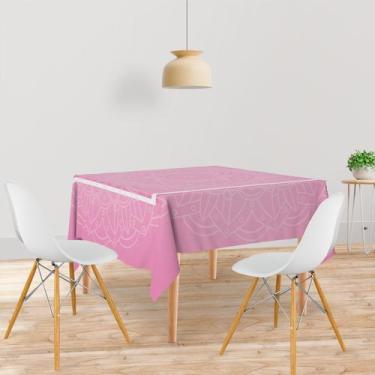 Imagem de Toalha De Mesa Quadrada Tecido Oxford Mandala Moldura Rosa -140x140cm 