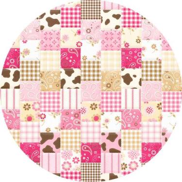 Imagem de Painel de Tecido Sublimado Redondo Fazendinha Rosa Imita Patchwork c /