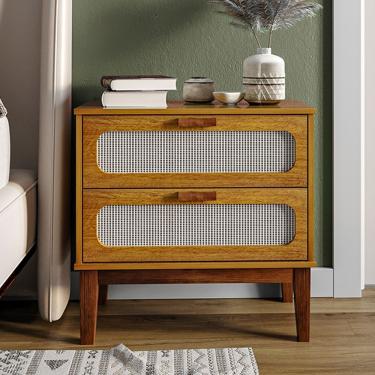 Imagem de Mesa De Cabeceira Santorini 2 Gavetas 60 Cm Nature - Bege