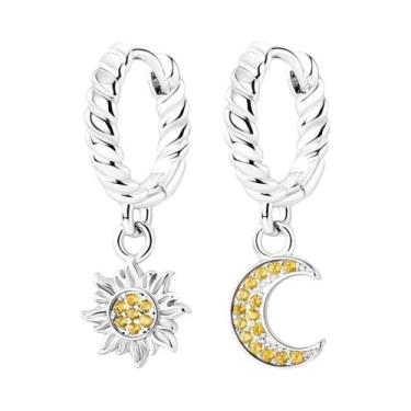 Imagem de Brincos De Prata 925 Estrela E Lua Com Design Moderno Entrelaçado Para