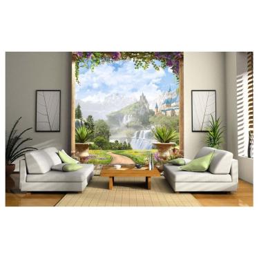 Imagem de Papel De Parede Paisagem Castelo Cachoeira 3D Dav28