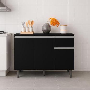 Imagem de Balcão Multiuso de Cozinha 105 cm Vanessa com Tampo MDP - AJL, Preto