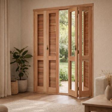 Imagem de Porta Janela Pantográfica Eucalipto 140x213cm Premium Madecen Natural