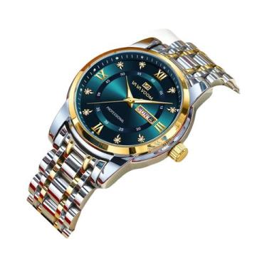 Imagem de Relógio De Luxo Masculino Com Cristais Azuis Em Ouro, Estilo Empresari