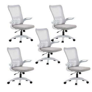 Imagem de Kit com 5 Cadeiras de Escritório Diretor com Sistema Relax Baltimore Branco/Cinza
