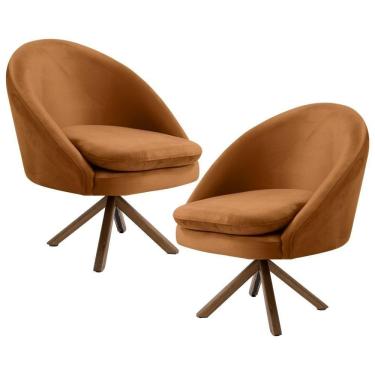 Imagem de Kit 2 Poltronas Base Madeira Rafa B-262 Veludo Telha