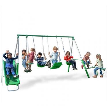 Imagem de Set de Balanço Metálico Sportspower Park Ridge Verde/Branco com 2 Balanços, Balanço em Pé, Balancim Romano 2 Pessoas, Gangorra