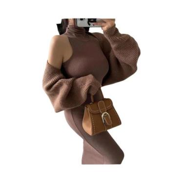 Imagem de Vestido Midi Vermelho Justo De Gola Alta Para Mulheres, Sexy, Elástico