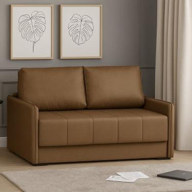 Imagem de Sofá-cama 154cm Retrátil Reclinável Linho Pés de Madeira Isis Marrom