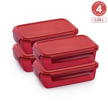 Imagem de Kit 4 Potes Médios Baixos Marmita SlimLock 1,25L Plástico com Travas T