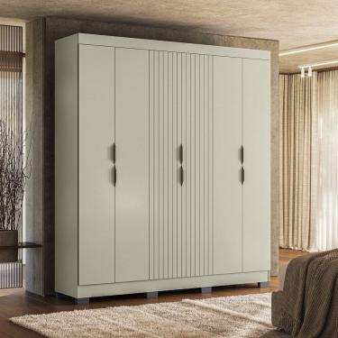 Imagem de Guarda-roupa Casal Ripado 6 Portas 2 Gavetas – Olivar Móveis Off White AC