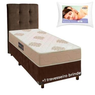 Imagem de Kit Cama Box + Cabeceira + Colchão Solteiro D33 + Travesseiro Ortobom 
