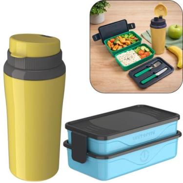 Imagem de Kit Marmita Fit Unitermi Talheres Divisórias Copo Térmico Miami 650ml 