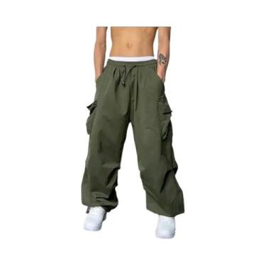 Imagem de Calças Cargo Masculinas De Perna Larga Com Cordão, Estilo Streetwear, 