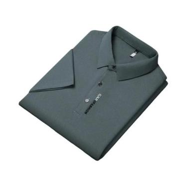 Imagem de Nova camisa polo masculina de manga curta de cor sólida respirável e c