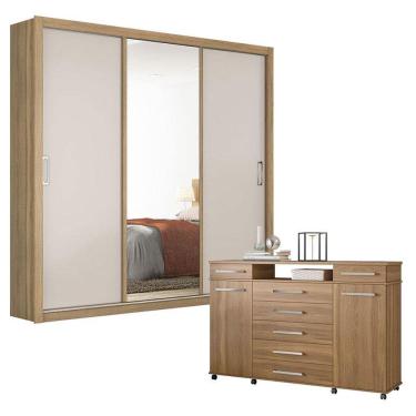 Imagem de Cômoda London e Guarda Roupa Casal Residence Amêndola Off White - Demóbile