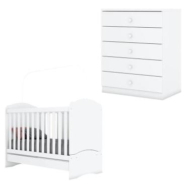 Imagem de Berço Nacional e Cômoda Infantil Bala de Menta Branco - Henn