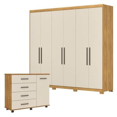 Imagem de Cômoda Flora e Guarda Roupa Casal Venice 62780PE Cinamon Touch Off White com Pés - Demó...