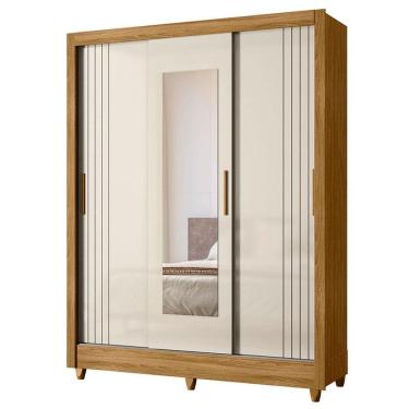 Imagem de Guarda Roupa Casal Bolívia 3 Portas Freijó Off White com Espelho - Moval