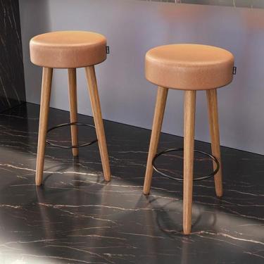 Imagem de Banqueta Alta Estofada Pés Palito Kit 2 Hong Sintético Amarula S08 - M