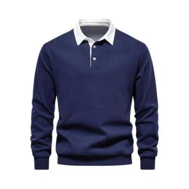 Imagem de Moletom Masculino De Moda Outono Com Gola Polo Casual Em Algodão De Qu