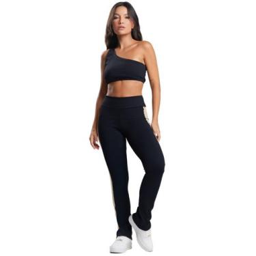 Imagem de Conjunto Fitness Top e Calça Canelado Vekyo Poliamida Assimétrico Moda