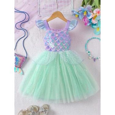 Imagem de Vestido Infantil Princesa Sereia Ariel Festa Fantasia Luxo - Baby Plus