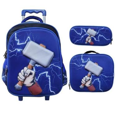 Imagem de Kit Mochila Lancheira Estojo 3D Super Hammer Yins YS42166 Cor:Azul, Az