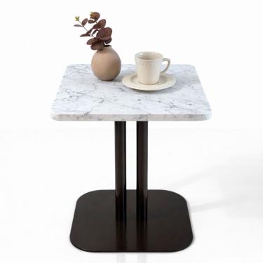 Imagem de Mesa Apoio Atria base dupla laca marrom Tampo Mármore Carrara