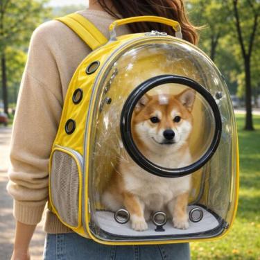 Imagem de Mochila de Transporte Pet Visor Bolha Panorâmico Lovely Vibe, amarela