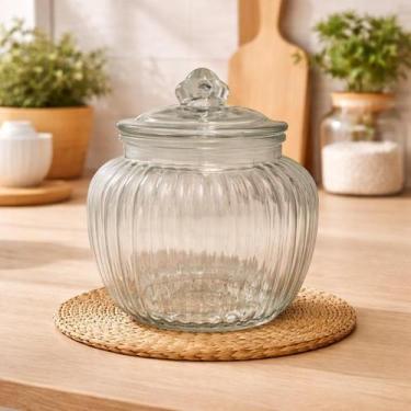 Imagem de Pote de vidro porta mantimentos canelado 1500ml - KAZA TEM IMPORTS