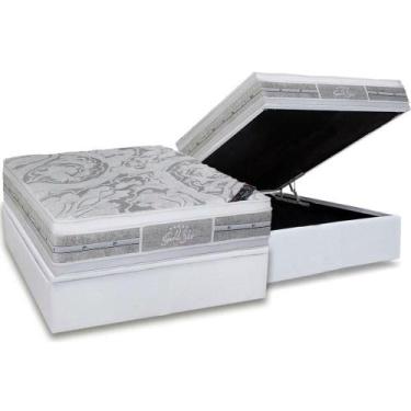 Imagem de Cama Box Baú Casal: Colchão Molas Castor Pocket Super Luxo Látex Plush
