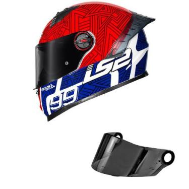Imagem de Capacete LS2 FF358 Pro Tiempo Azul e Vermelho Mais Viseira Fumê, 58