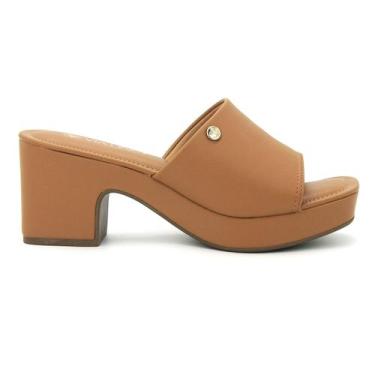 Imagem de Tamanco Via Uno 920001 Meia Pata Salto Alto Grosso Feminino, 36, Camel