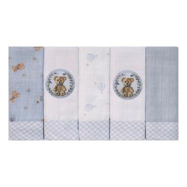 Imagem de PANO DE BOCA BABY JOY ESTAMPADO LUXO cor: bege - INCOMFRAL, urso azul
