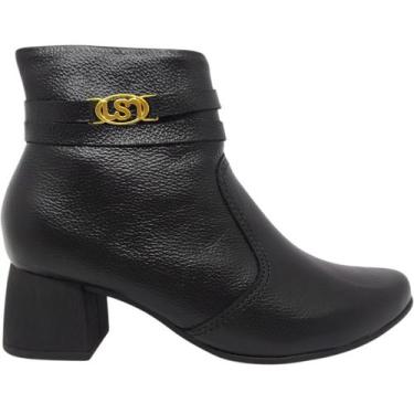 Imagem de Bota Feminina Casual Dia a Dia Passeio Cano Baixo Salto Bloco Em Couro