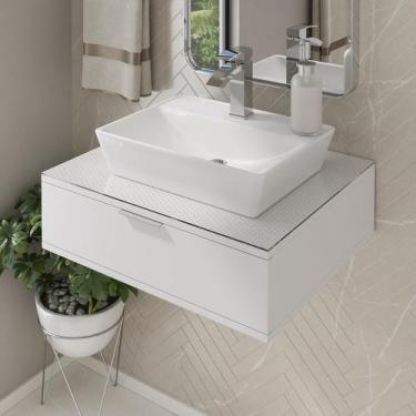 Imagem de Bancada Blu 60cm com Vidro com Furo e Cuba Charlô Branco Bumi