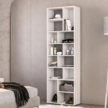 Imagem de Estante de Livros 100% MDF 67CMX210CM Multiuso 14 Nichos Dallas Branco