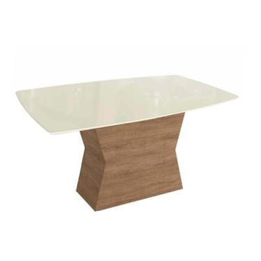 Imagem de Mesa p/ Cozinha Tília c/ Tampo Madeirado c/ Vidro 90x170cm Nogueira/Of