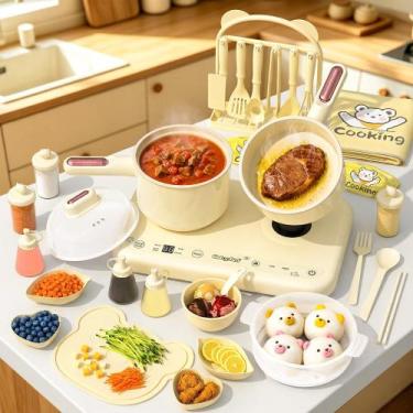 Imagem de Conjunto de Cozinha Infantil Gotoofun Fogão Duplo Avental Utensílios