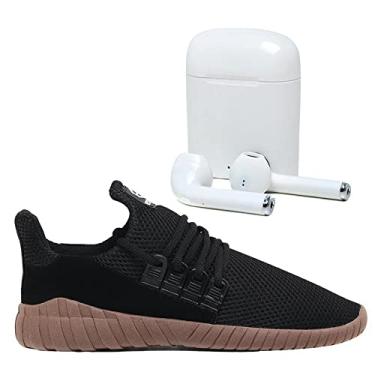 Imagem de Tênis Caminhada Corrida Leve Macio Confortável Fitness Academia + Fone Sem Fio Bluetooth