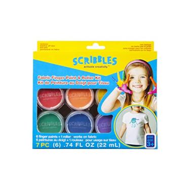 Imagem de Scribbles Kit de pintura e rolo, seguro para crianças, tinta de tecido permanente, lava a pele, 6 cores