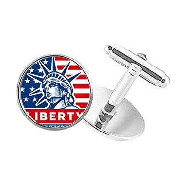 Imagem de DIYthinker Abotoaduras com clipe de botão redondo com estampa de estátua da liberdade da bandeira dos EUA