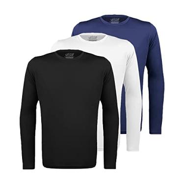 Imagem de Novastreet – Kit com 3 Camisetas Básicas Térmicas – Masculinas – Manga Longa – Proteção Solar UV com proteção 50+ - Tecido de Alta durabilidade (G, Branco, Preto e Azul Marinho)