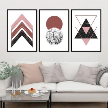 Imagem de Kit 3 Quadros Decorativos Geométrico Rosa e Gold