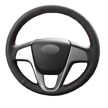 Imagem de JEZOE Capa de volante costurada à mão em couro, para Hyundai Solaris (RU) 2010-2016 Verna 2010-2016 i20 2009-2015 Accent 2012-2017