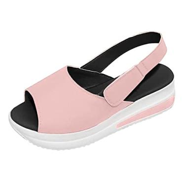 Imagem de Sandálias femininas de salto plataforma esportiva casual moda feminina sapatos de praia Peep sapatos casuais femininos de largura larga casual sandálias femininas, rosa, 8