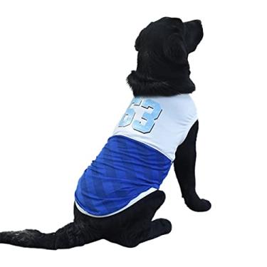 Imagem de JENPECH Roupas para cães de secagem rápida gola redonda camiseta para animais de estimação roupas para cães grandes para passeios azul 5GG